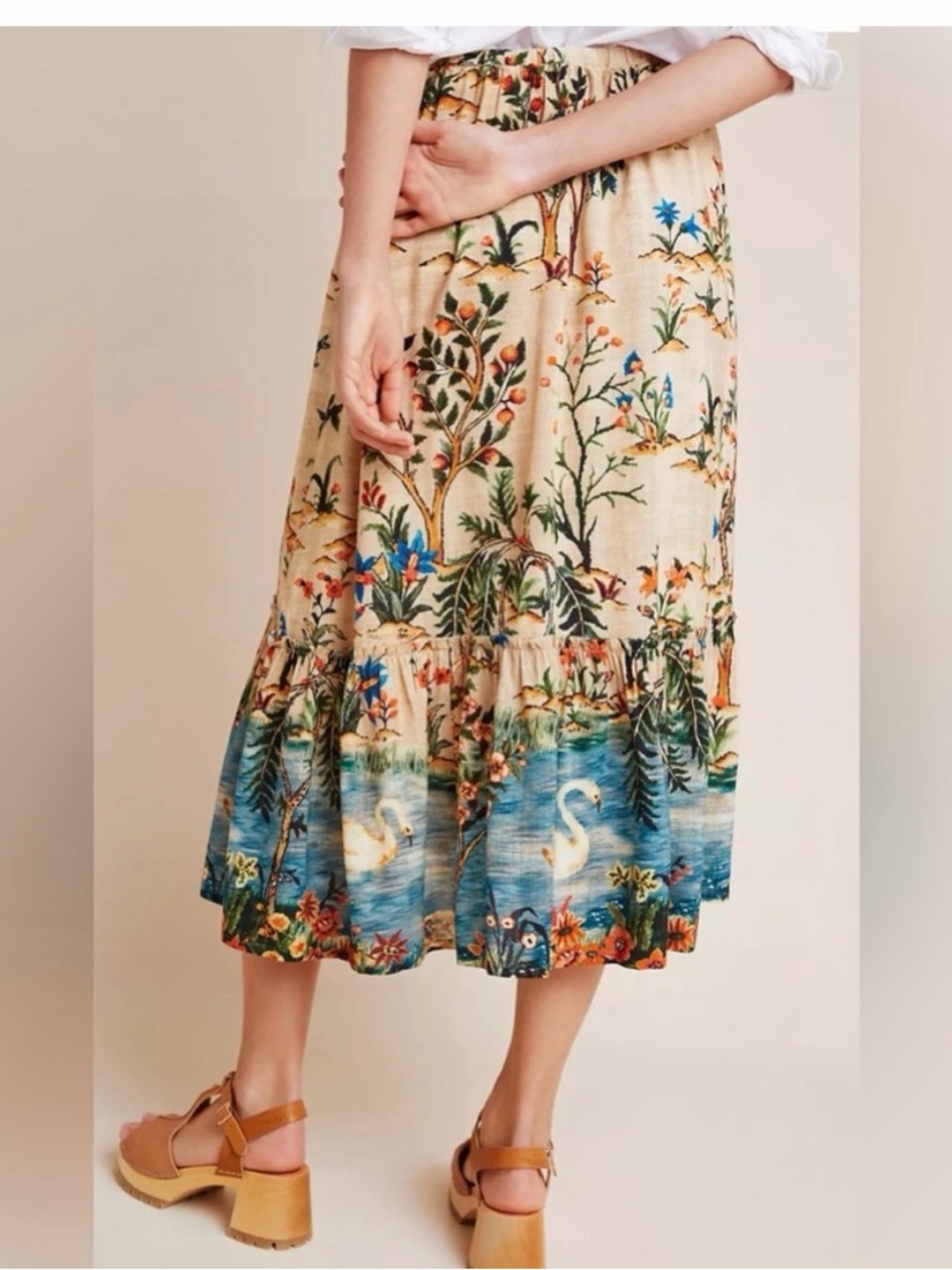 Vineet Bahl Anthropologie Swan Lake Midi Skirt Floral Nature Pockets Unique 425 - Picture 2 of 16